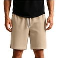 thumbnail image 3 of TKKCS Mens Waffle Knit Casual Shorts- Split Hem Breathable Elastic Wasit Drawstring Summer Daily Wear Loose Fit Lounge Shorts Khaki Size 2XL, 3 of 7