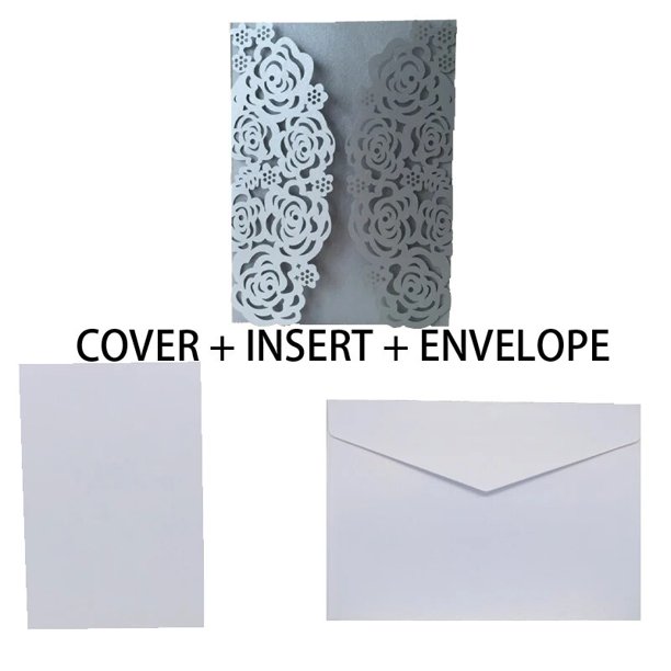 Tarjeta de invitación cortada con láser de 50 piezas, patrón de rosa, tarjetas de felicitación de boda, tarjeta de regalo con sobre para decoración de fiesta de cumpleaños