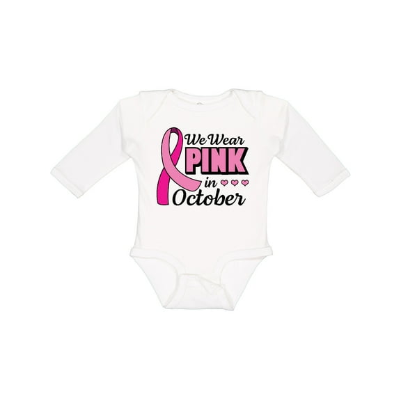 Inktastic Breast Cancer Awareness We Wear Pink in October Girls Long Sleeve Baby Bodysuit