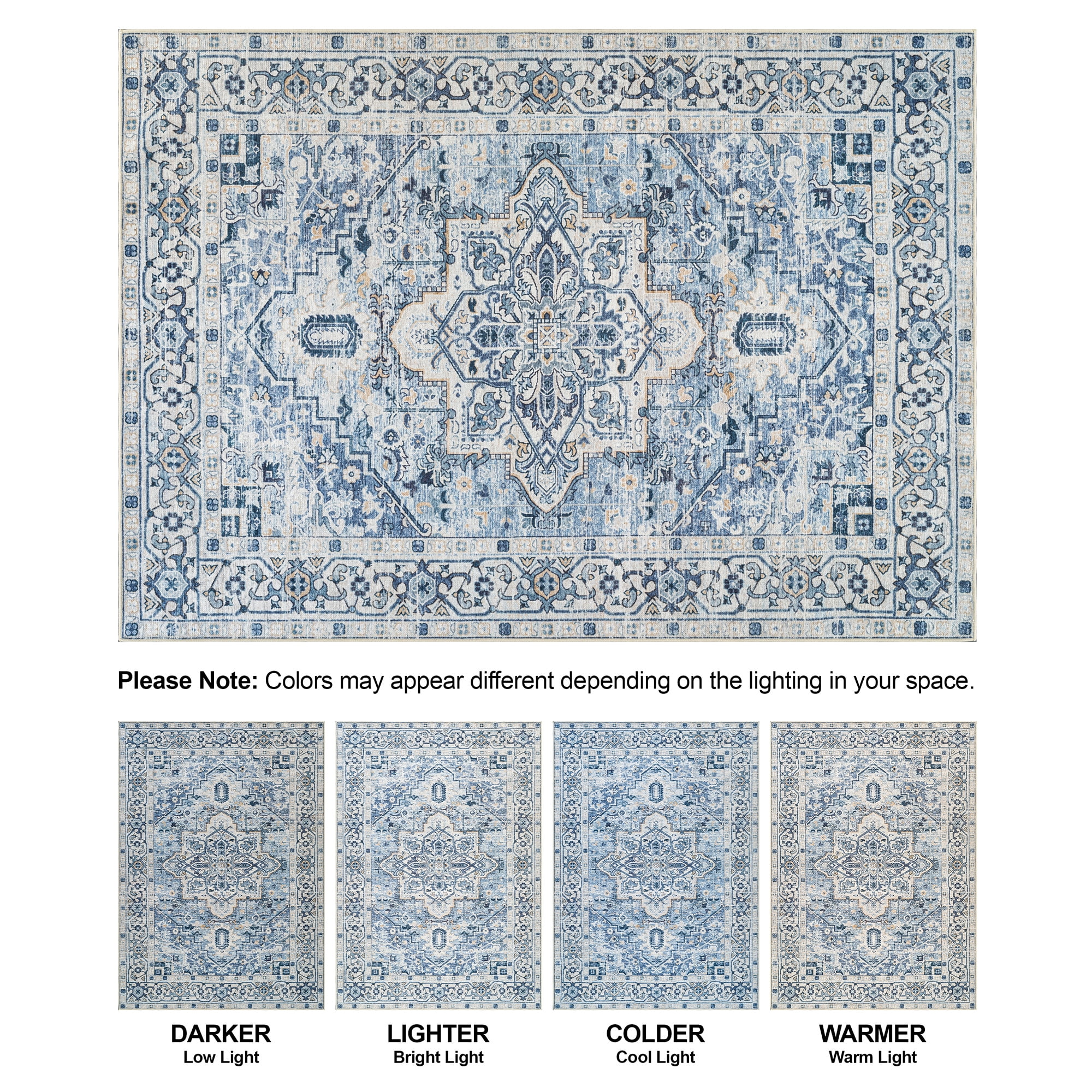 Bloom Rugs Washable Non-Slip 12 ft Runner - Navy Blue Traditional Oriental Runner for Entryway, Hallway, Bathroom, and Kitchen - Exact size: 2'6" x 12'