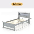 thumbnail image 3 of Gymax Twin Size Wooden Bed Frame w/ Charging Station & LED Light Storage Headboard Gray, 3 of 10