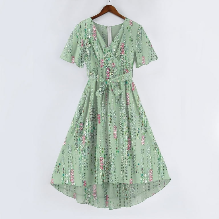 Womens Floral Maxi Dress - Short Sleeve Summer Boho Wedding Guest Dress Tie Waist Empire Waist Chiffon Modest Midi Dresses Mint Green XL - Walmart.com Womens Floral Maxi Dress - Short Sleeve Summer Boho Wedding Guest Dress Tie Waist Empire Waist Chiffon Modest Midi Dresses Mint Green XL - Walmart.com