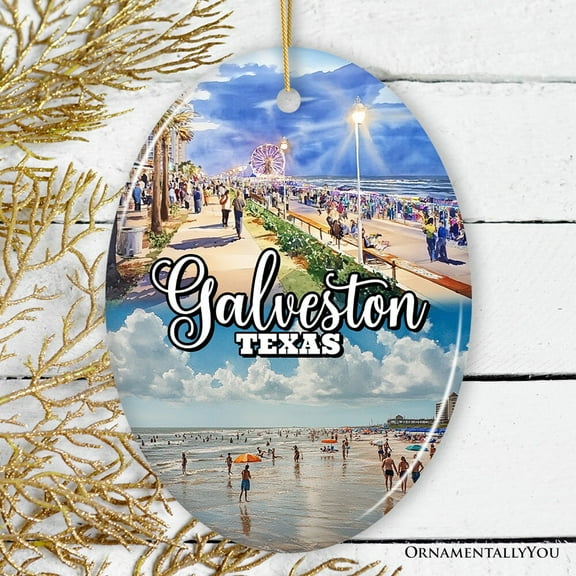 Galveston Cultural Ceramic Ornament, Texas Coastal Christmas Gift