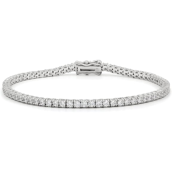 925 Italian Sterling Silver 2.5mm Tennis Bracelet, Iced Out Round Cut CZ Cubic Zirconia Rhodium Plated Link Chain, Giorgio Bergamo 6.5