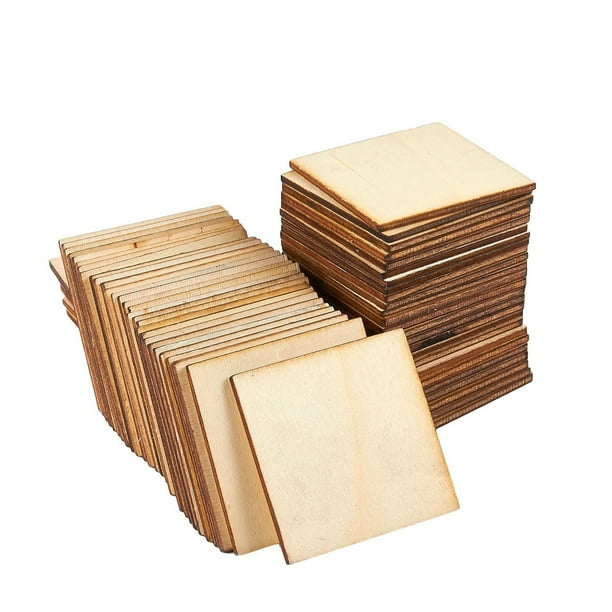 60 Pack Unfinished Wood Cutouts 2"x2" Wooden Square Sharp Corners Wood
