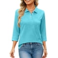 thumbnail image 6 of Nestiefly Women's Polo Shirts 3/4 Sleeve Fitted Collared Shirts Workout Button Summer 3/4 Length Sleeve Tops Golf Blouses Pockets Sky Blue XL, 6 of 6
