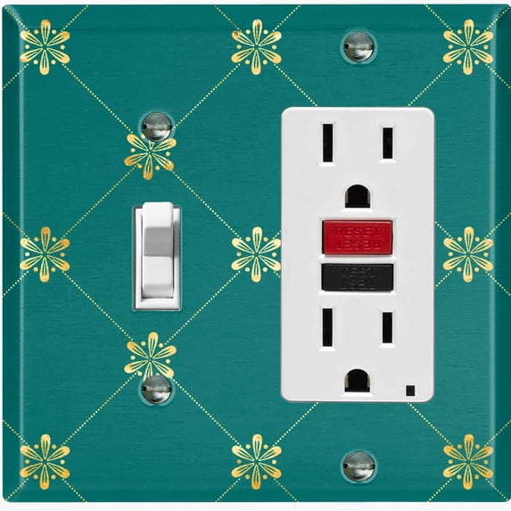 Metal Light Switch Plate Cover Elegant Green Yellow Diamond Cross Damask DAM092