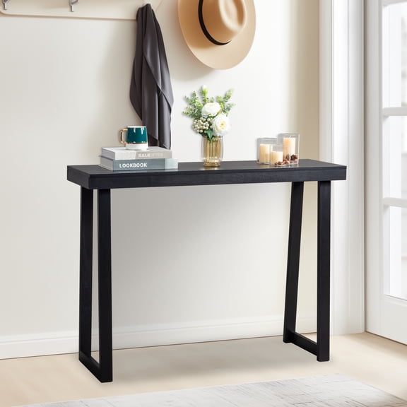 43.3 Inch Solid Wood Console Table for Entryway, Sofa Table Narrow Entryway Table for Hallway, Behind The Couch, Living Room, Foyer, Black