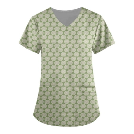 

Apepal Women Cute Printed Short Sleeve V Neck Top Work Pocket Shirt Overalls