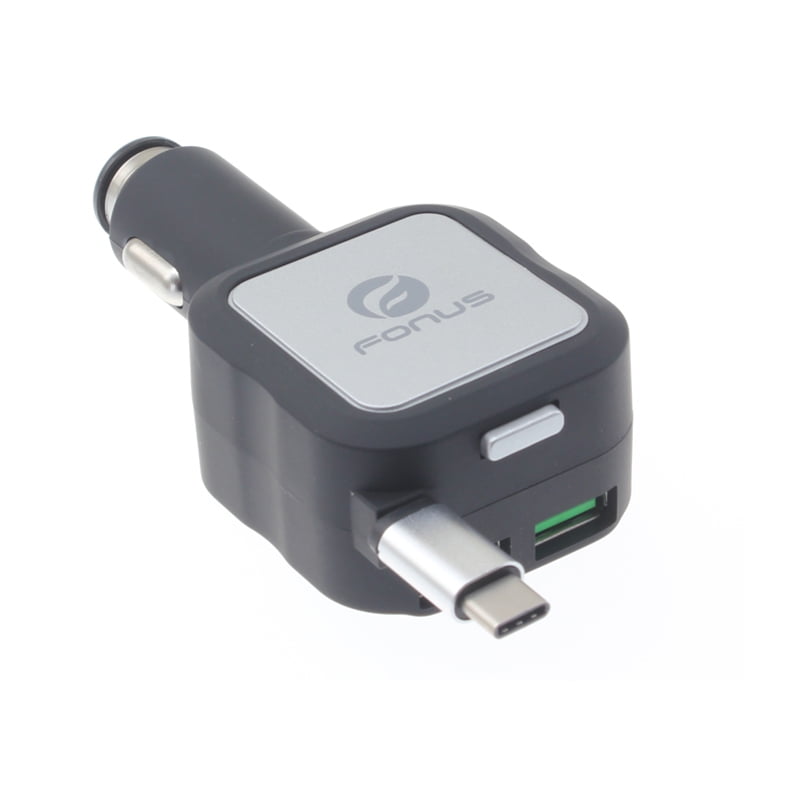 Retractable Car Charger for TCL 20S, 20 SE, 10 5G UW, Pro 5G Phones - 4.8Amp Type-C 2-Port USB Fast Charge DC