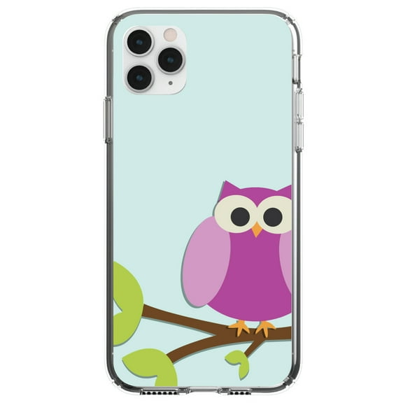 DistinctInk Clear Shockproof Hybrid Case for iPhone 11 Pro MAX (6.5" Screen) - TPU Bumper, Acrylic Back, Tempered Glass Screen Protector - Pink Owl Cartoon - Cartoon Owls