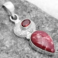 thumbnail image 2 of Natural Pink Thulite Norway & Garnet 925 Sterling Silver Pendant Jewelry P-1676 SDP119683, 2 of 5