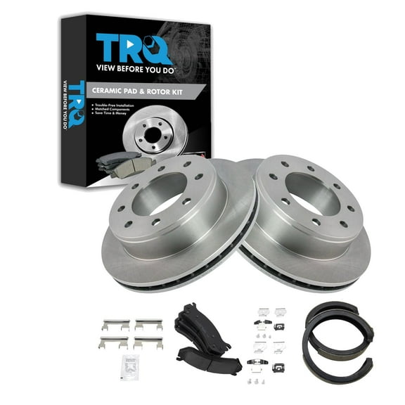 TRQ Rear Ceramic Brake Pad & Rotor Kit Fits Select 2001 GMC Sierra 1500 HD