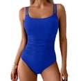 thumbnail image 2 of Minjewel Women's Swimwear: Swimsuit with Pads,High Neck and Plunge Design,Ideal for Summer Fashion and Beachwear,Royal Blue,M, 2 of 5
