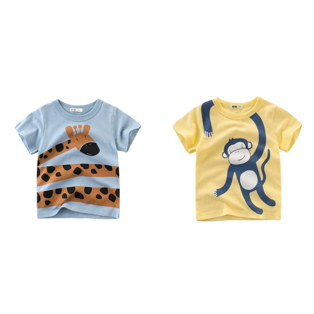 WEAIXIMIUNG 2 Pack T-Shirts à Manches Courtes Col Rond pour Enfants Garçons Filles Bébés Enfants 130
