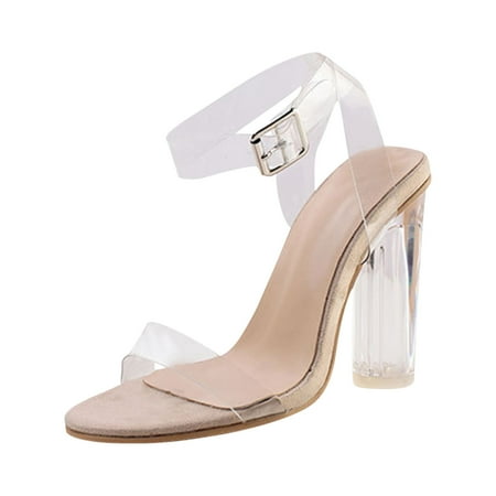 KBKYBUYZ Women Shoes Buckle Strap Thick Transparent Heels Open Toe Breathable Sandals Party Shoes Comfortable Elegant Shoes