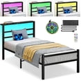 thumbnail image 1 of Base de Cama Individual con Almacenamiento y Luces LED - Estructura de Cama Metalica Sólida 197x99cm, Cabecero con Estante, 4 Puertos de Carga USB/Tipo-C, Soporte 400kg, Negro, 1 of 2