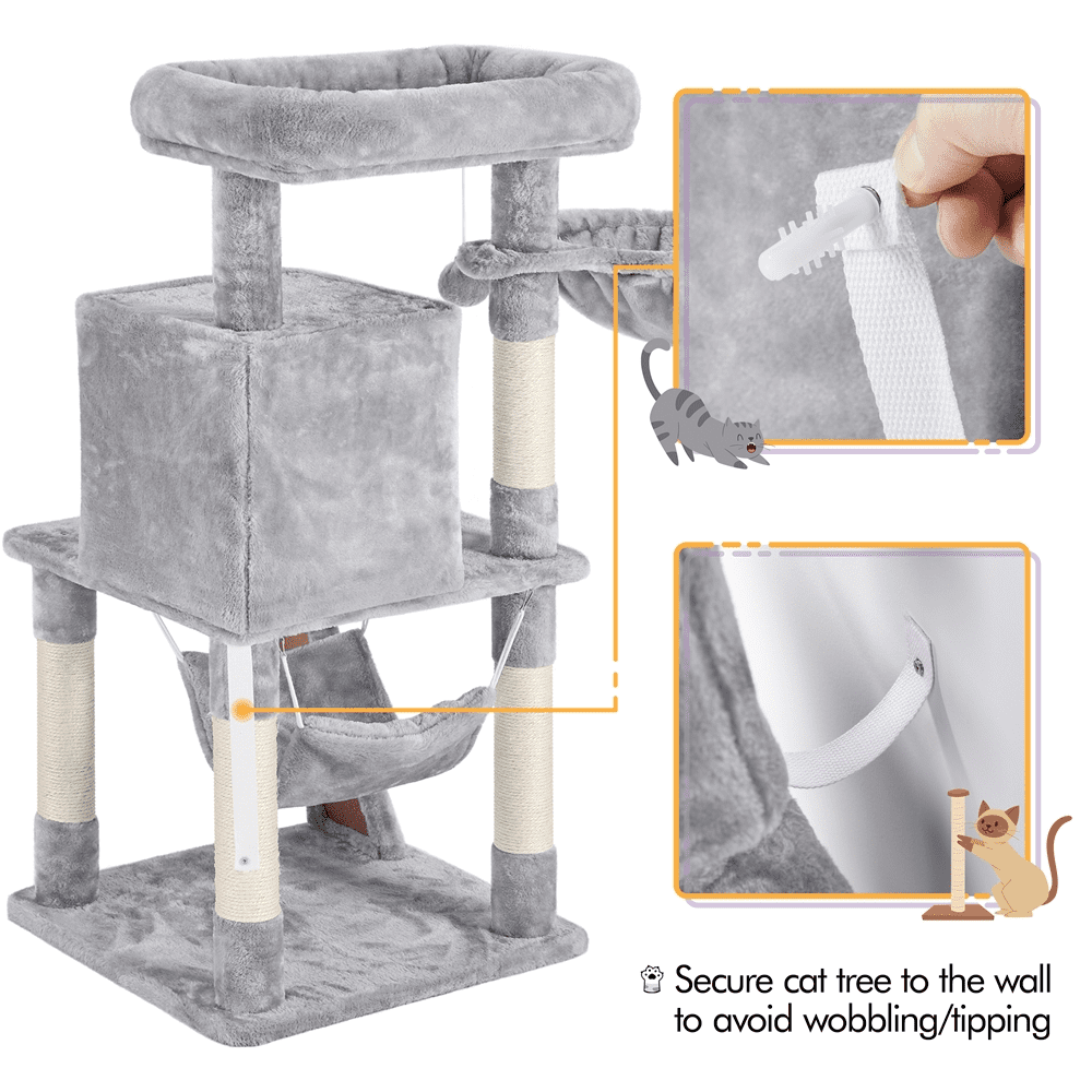 Alden Design Multi-level Small Cat Tree Tower with Condo, Light Gray