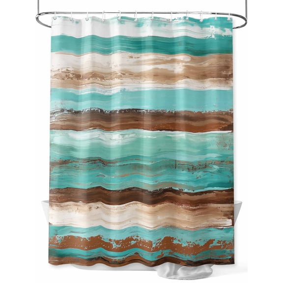 Abstract Turquoise Shower Curtain, and Brown Gradient Wood Board Waterproof Shower Curtain Set with 12 Hooks Lightweight Washable Fabric Shower Curtains for Bathroom 72x78 Inches