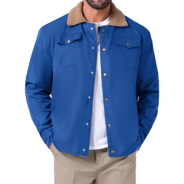 Abrigo de invierno para hombres INSPIRE CHIC con cuello, botones en la parte delantera, forro de felpa, bolsillos, chaqueta de camionero M azul