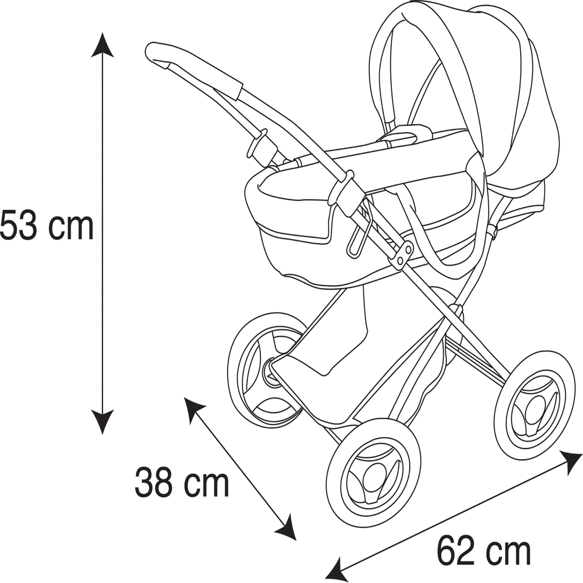 Lissi: Deluxe Pram & 13" African American Baby Doll - Pink - Floral Design Push Stroller, Removable Cot & Storage Basket, Feeding Accessories, Kids 3+