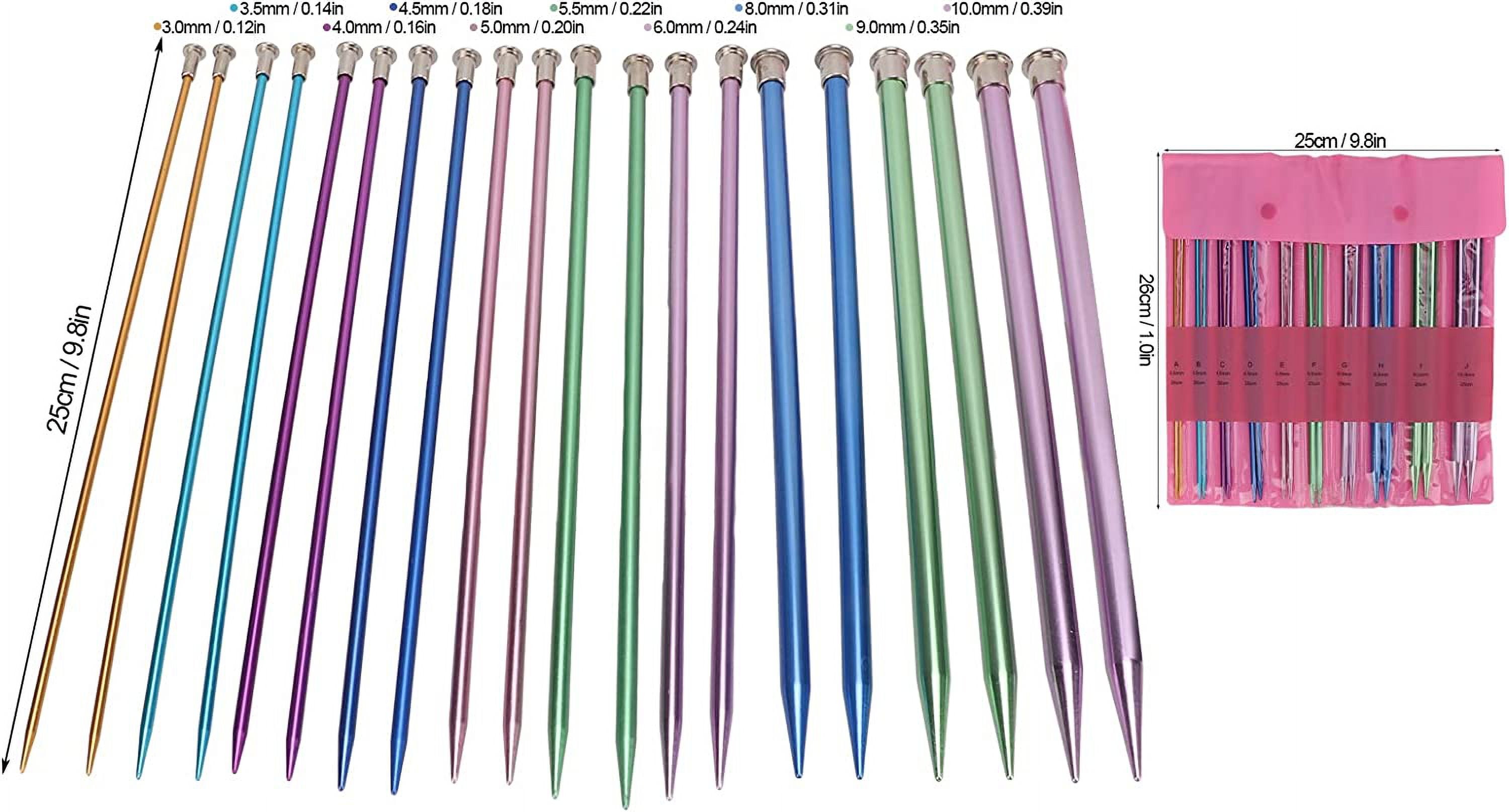 ABPETE 10 Pairs Knitting Needles Kit, Straight Single Pointed Knitting Needle Aluminum Sweater Knitted Needle in 10 Sizes for Handcraft Sewing Making Accessories