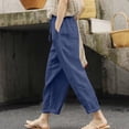 thumbnail image 2 of Audhol Linen Pants for Women High Waist Linen Capris for Women Drawstring Elastic Waist Harem Pant Basic Lightweight Linen Pant Lounge Pants Women Blue M, 2 of 5