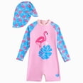 thumbnail image 1 of Gubotare Toddler One Piece Swimsuit Girl Baby Toddler Girl Long Sleeve Ruffle Swimsuit One Piece Zipper Rash Guard Bathing Suit with UPF 50+ Sun Protection 4T 5T (Pink,4-5 Years), 1 of 7