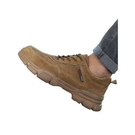 

Lacyhop Unisex Work Shoes Lace Up Safety Boot Steel Toe Booties Industrials Puncture-proof Protection Shoe Anti-collision High Top Brown 5