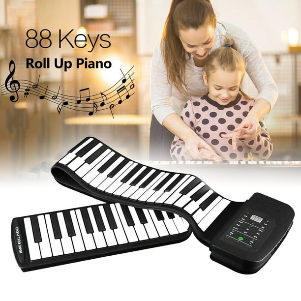 Electronic Keyboard, Portable 88 Keys Silicone Flexible Roll Up Piano Foldable Keyboard Hand-rolling Piano with Battery Sustain Pedal (US plug)