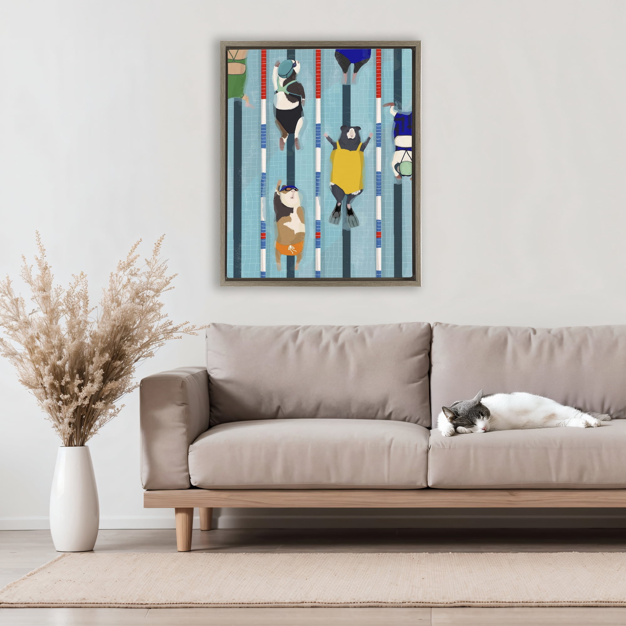 Stupell Industries Guinea Pigs at Lido Brown Framed Floater Canvas Wall Art, design by Hanna Melin