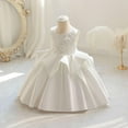 thumbnail image 3 of Generic Toddler Gowns New Satin Cloth Children's Evening Dress Three Design European Flower Girl Dresses for Fashion Casual Birthday Holiday Party Gown(12-18 Months,White), 3 of 5