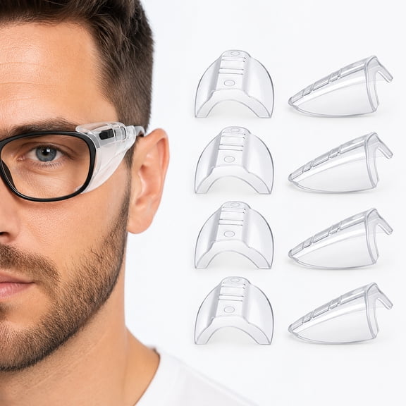 Safety Glasses Side Shields for Prescription Glasses, Slip on Clear Eye Glasses, Fits Small to Large Eyeglasses 4Pairs