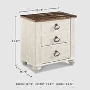 Signature Design by Ashley Willowton Farmhouse 2 Drawer Nightstand with USB Charging Ports, Whitewash