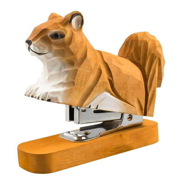 Figura de madera con grapadora de animales, modelo de figura artística, grapadora creativa de escritorio con forma de animal. Ardilla