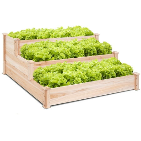 Costway Wooden Raised Vegetable Garden Bed 3 Tier Elevated Planter Kit Outdoor