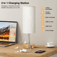 thumbnail image 3 of Bedside Table Lamp for Bedroom - 3 Way Dimmable Touch Lamp USB C Charging Ports & AC Outlet, Small Lamp Wood Base Round Flaxen Fabric Shade for Living Room, Office Desk, LED Bulb Included, 3 of 7