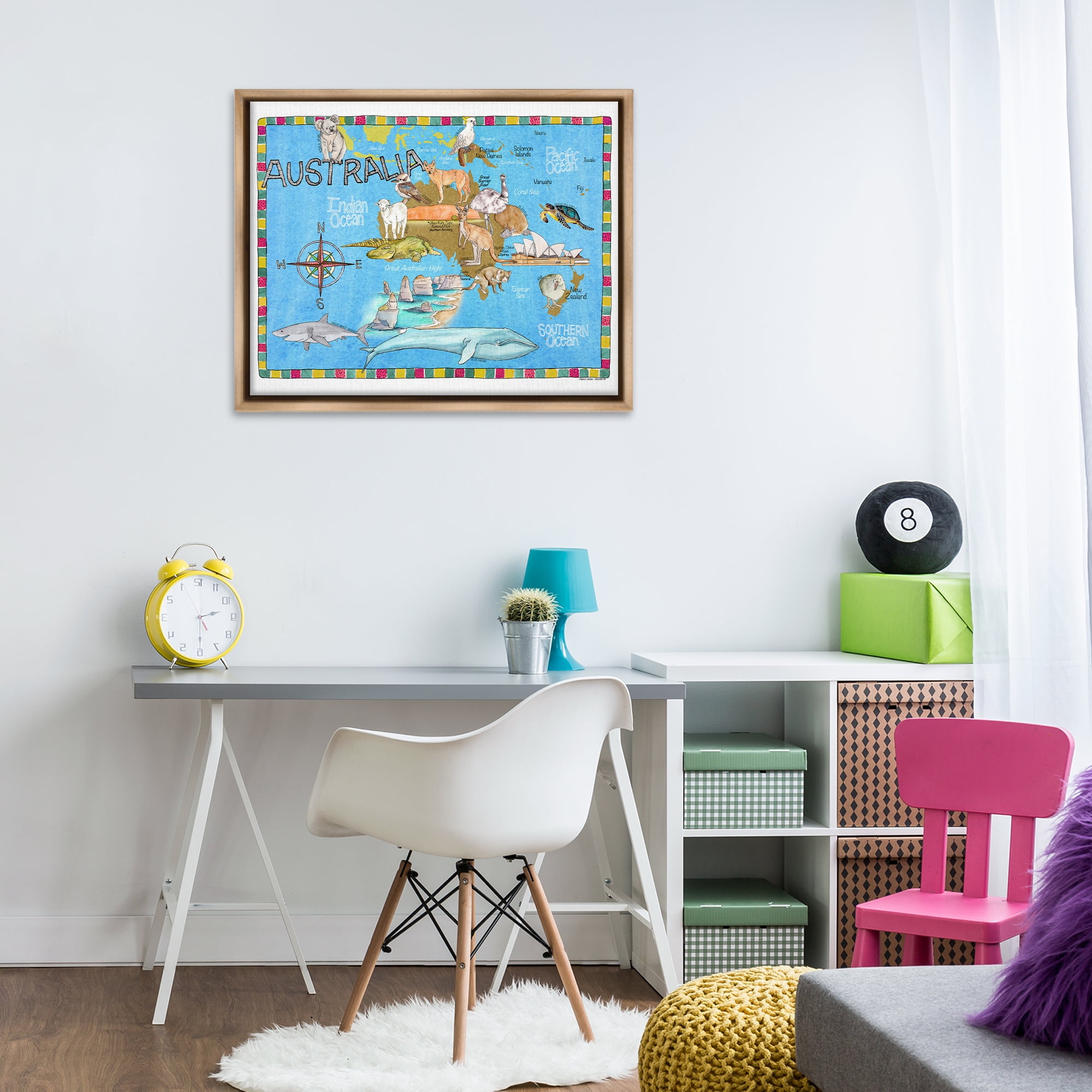 Stupell Industries Australia Animal Map Town & City Painting Brown Floater Framed Art Print Wall Art, 31 x 25