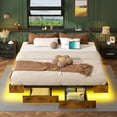thumbnail image 3 of CSZZD Floating Bed Frame California King Size with Storage Drawers and LED Lights, Metal Platform Cal King Bed with Charging Station, Light up Floating Bed Frame King, Easy to Assemble, Vintage Brown, 3 of 5