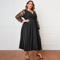 thumbnail image 5 of IBTOM CASTLE Plus Size Wedding Guest Dress for Women Long Sleeve V Neck Mesh Ruffle Sparkle Glitter Cocktail Party Dress XL Black Flower, 5 of 8