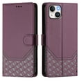 thumbnail image 2 of Designed for iPhone 13 Flip Phone Case,With Card Slots,PU Leather Flip Folding Kickstand,With Shoulder Strap and Wrist Strap,Honeycomb Pattern Design,Shockproof Wallet Case,Darkpurple, 2 of 11