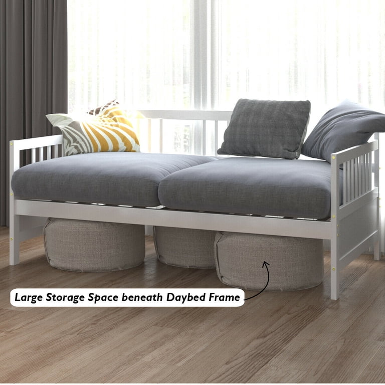 Gymax Twin Daybed with Trundle and Wooden Slats, White photo 8