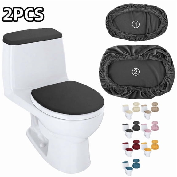 Toilet Seat Cover Set, 2 Piece Stretch Thick Plush Dark Gray Toilet Lid Cover and Toilet Tank Cover, Universal Fit for Round and Elongated Toilets, Soft Bathroom Decor Accessories