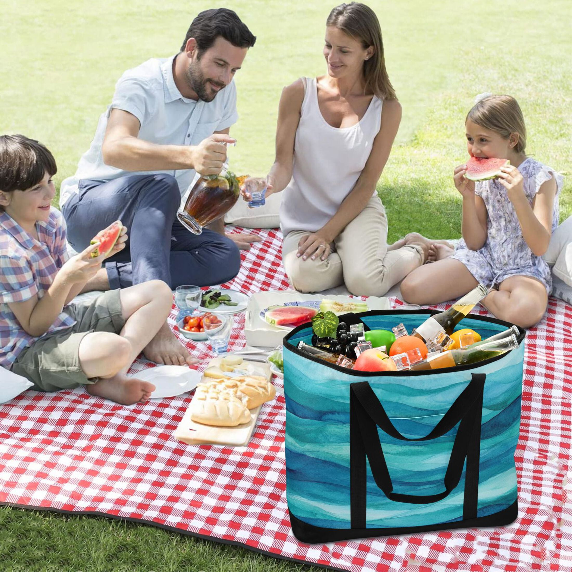 Large Hand-held Ice Pack Picnic Bag Insulation and Refrigeration Suitable for Shopping Picnics and Camping Beautiful Green Sea