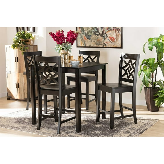 Baxton Studio Nicolette Modern and Contemporary Transitional Dark Brown Finished Wood 5-Piece Pub Set