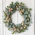 thumbnail image 3 of 20inch Artificial Eucalyptus Wreath Green Leaves Wreath White Berry Big Berries Wreath for Front Door All Seasons Wreath Year Round Decor Home Decor, 3 of 6