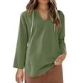 thumbnail image 6 of Women's Beach Cover Up Long Sleeve Summer Linen Shirt Hoodies Sweatshirt V Neck with Pocket Hooded Tops Green S, 6 of 8