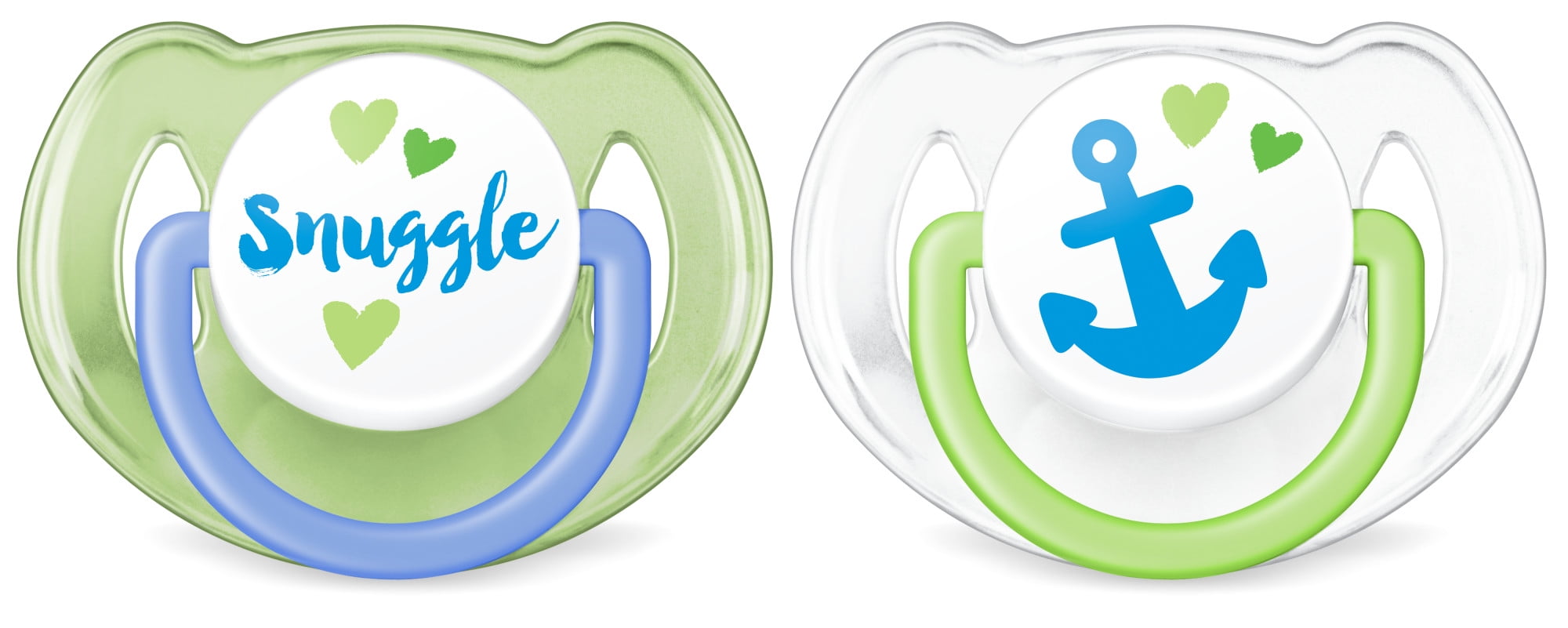 Philips Avent Classic Pacifier, 6-18 Months, Blue/Green Anchor and Snuggle, 2 Pack, SCF197/06