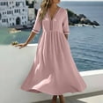 thumbnail image 4 of ClodeEU Women's V Neck 3/4 Sleeve Tiered Midi Dress,Casual Loose Flowy Beach Vacation Dress Pink,Women's Plus L, 4 of 9