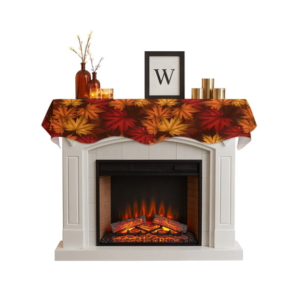 Brown Thanksgiving Fireplace Mantel Scarf Cover 60"Wx17"L,Fireplace Mantel Shelf Top Runner,Fall Maple Leaves Farmhouse Vintage Mantle Dresser Scarves Table Runner for Holiday Party Living Room Decor